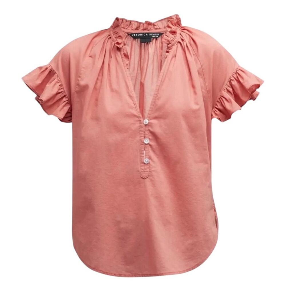 Veronica Beard Milly Ruffled Top Size S Peasant Faded Rose Feminine NWT